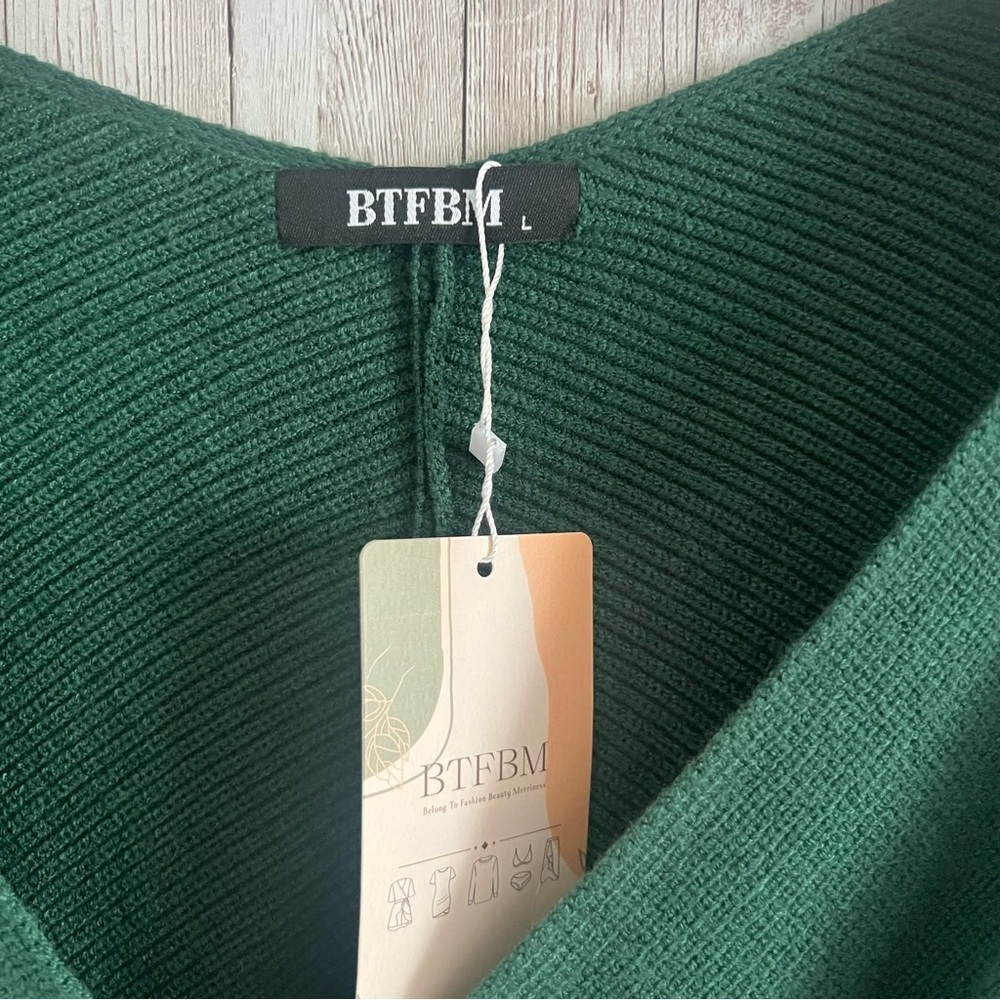 BTFBM Off The Shoulder Sweater  V Neck Long Sleeve Ribbed Knit Wrap Cropped L - Picture 4 of 8
